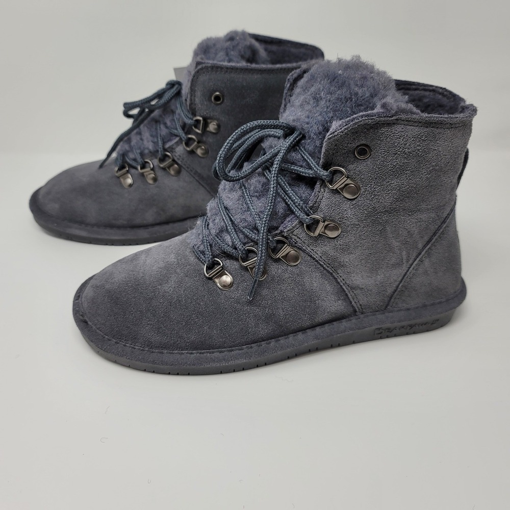 Bearpaw Kerri Suede LaceUp Ankle Snow Boots Booties Sz 8W Charcoal Gray Neverwet - Picture 3 of 13